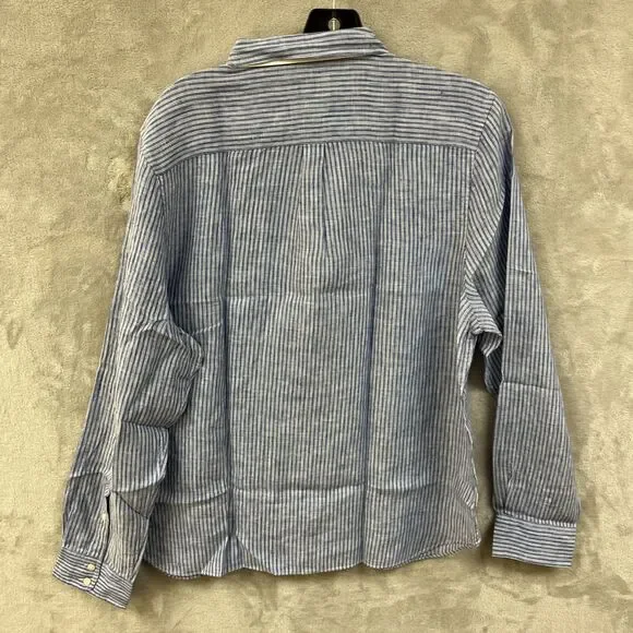 Untuckit Shirt Women’s 18 100% Linen Blue Striped Button Up Top NWT New Collared - Picture 2 of 5
